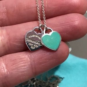 Mini Tiffany & Co RTT double heart blue necklace